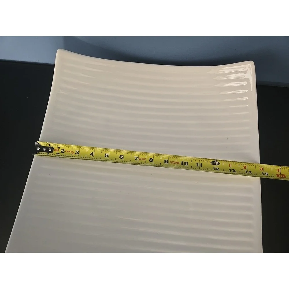 Decorative‎ Platter Tray Footed Square & Curvy White Ceramic 15